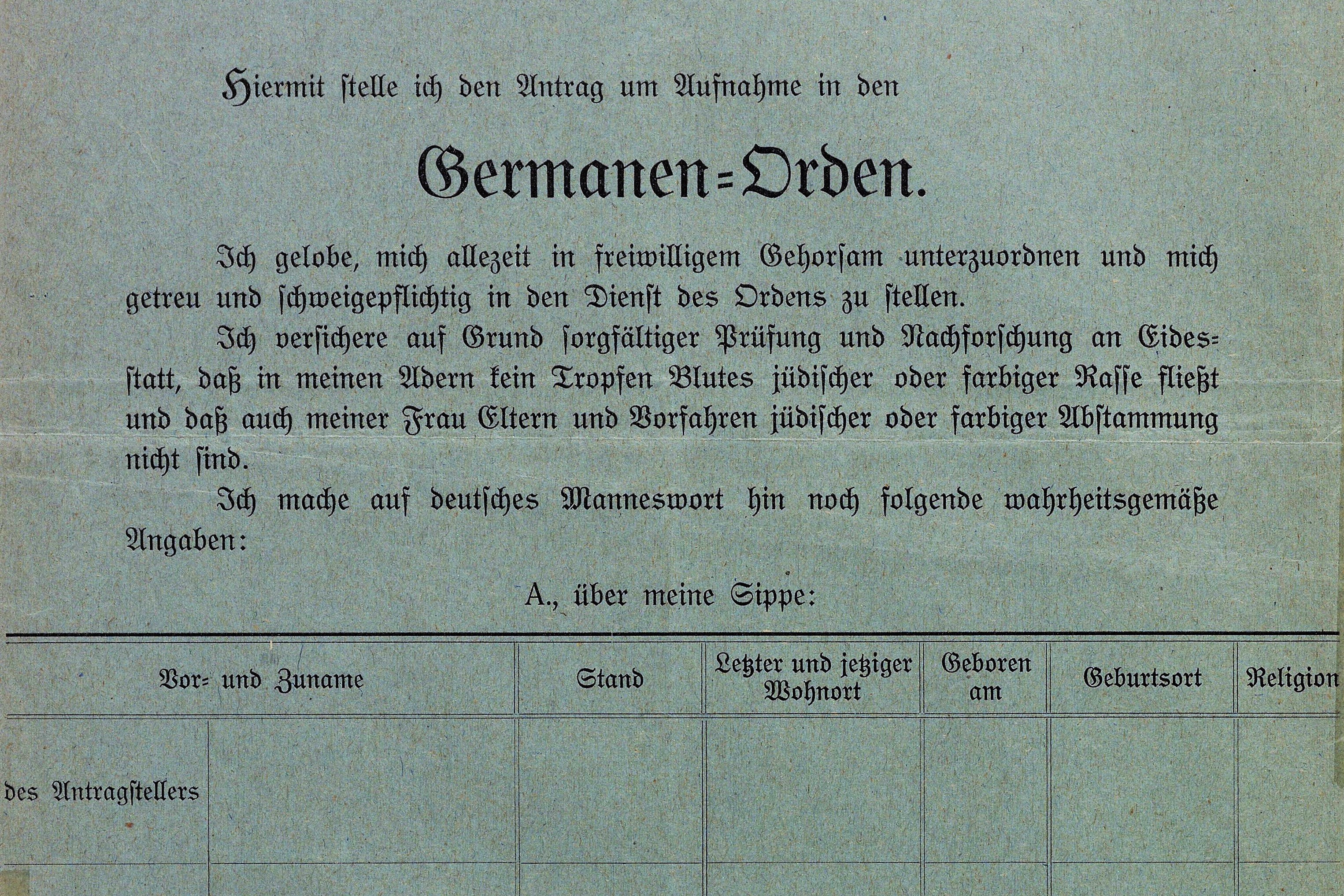 Aufnahme-Antrag f&uuml;r den Germanen-Orden