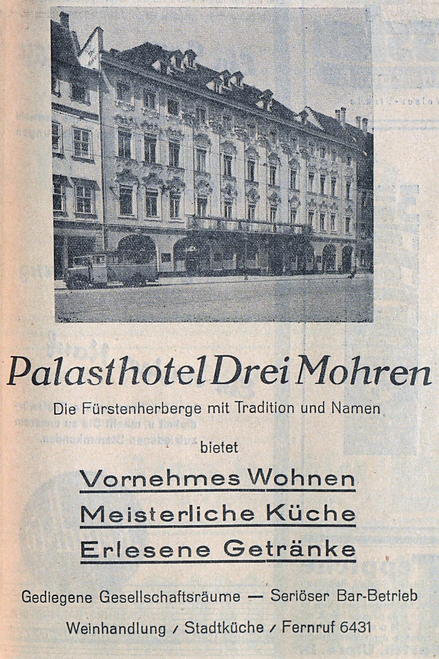 Hotel-Anzeige 22. November 1937
